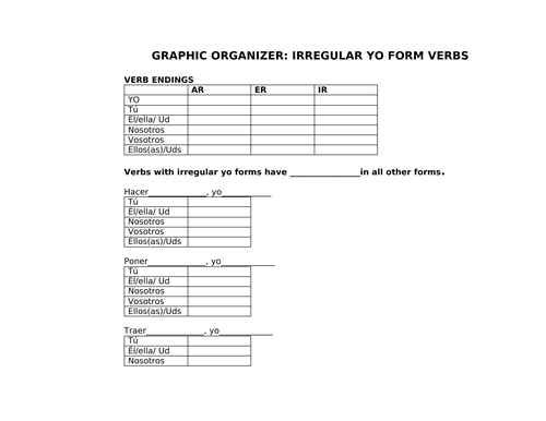 go verbs graphic organizer
