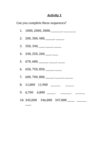 Counting forwards and backwards MASTERY worksheet