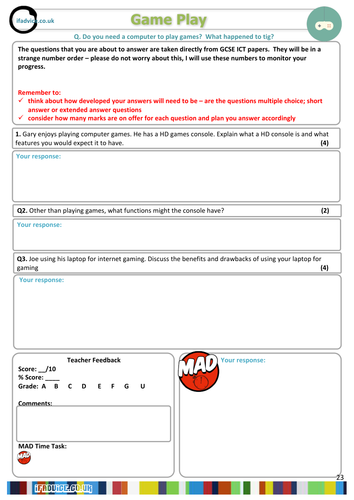 Fillable Homework - Game Play form