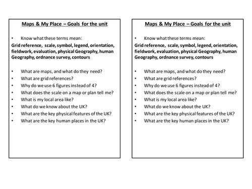 KS3 Geography goals sheets for new units