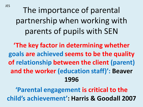 Staff training CPD presentation - the importance of engaging parents of pupils with SEN