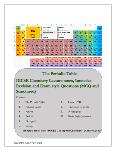 IGCSE Chemistry Periodic Table Chapter Notes, Examples and Exam style questions and Ans Key