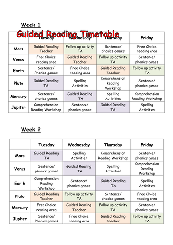 Example Guided reading timetable