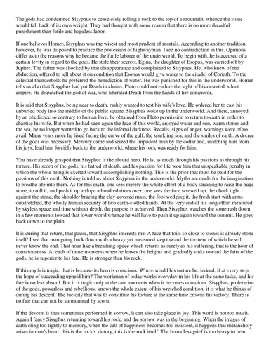 The Myth of Sysiphus and Absurdism Albert Camus