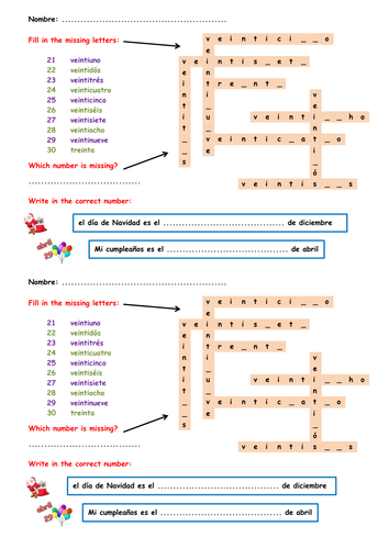 KS3 Spanish starter - numbers 21 to 30