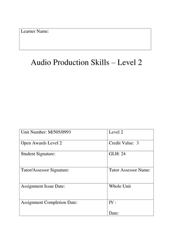 Open Awards Level 2 - Audio Production Skills