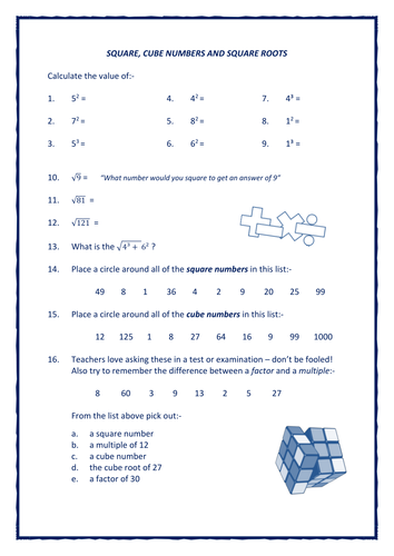 Squares, Cubes and Square Roots | Teaching Resources