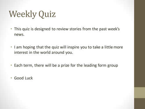 Citizenship Quiz - Weekly News - 12th Sept (Sample)
