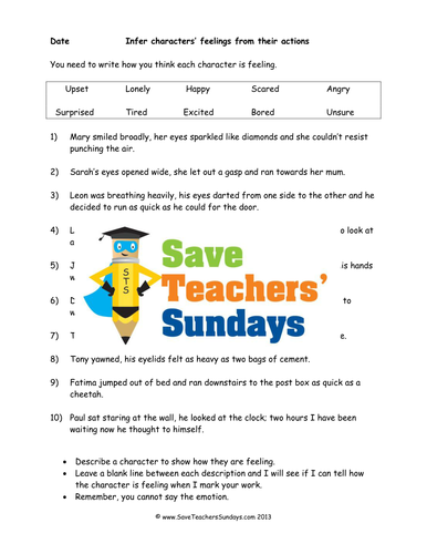 Inferring Feelings Through Actions Lesson Plan and Worksheet