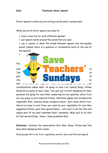 Punctuating Direct Speech Lesson Plan and Worksheet