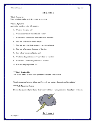 Shakespeare's King Lear Act 3 Workbook/Activity Pack