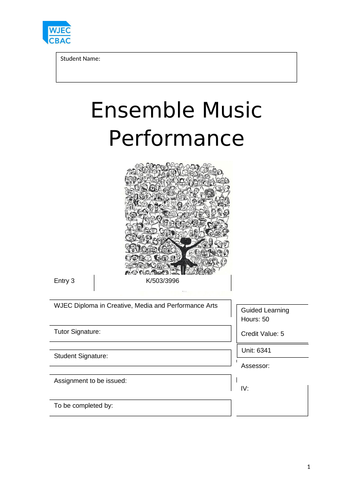 WJEC -Entry 3 - Ensemble Music Performance - Unit 6341