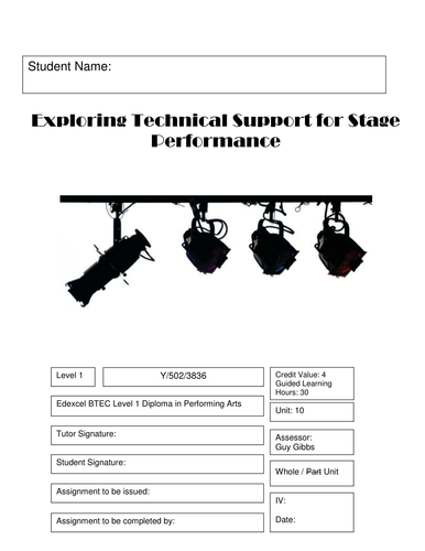BTEC Level 1 Performing Arts - Exploring Technical Support Unit 10