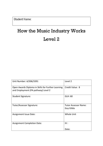 Open Awards Level 2 - How the music industry works - Unit A5063391