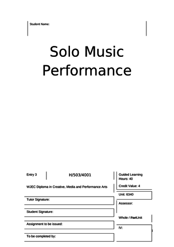WJEC - Entry 3 - Solo Music Performance - Unit 6340
