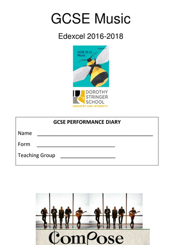 Edxcel GCSE MUSIC 9-1 Performance Diary