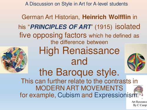 A-level Art key vocabulary on Style for analysis of Art -H Wolfflin: 5 theories to interpret form