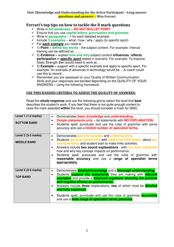 Improving exam technique and securing top marks within the two 8 mark ...