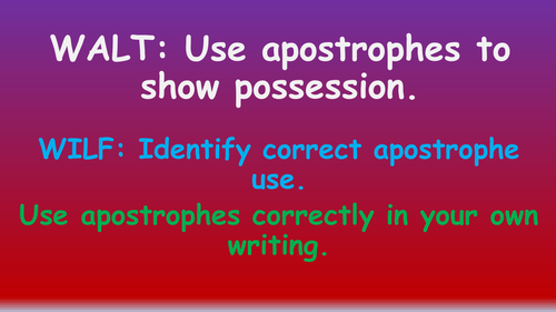 Apostrophes for Possession Year 3 and 4