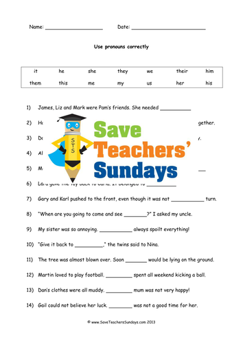 Pronouns Lesson Plan and Worksheet