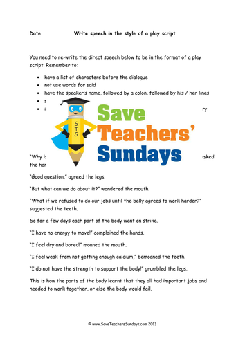 Play Script Dialogue Lesson Plan and Worksheets