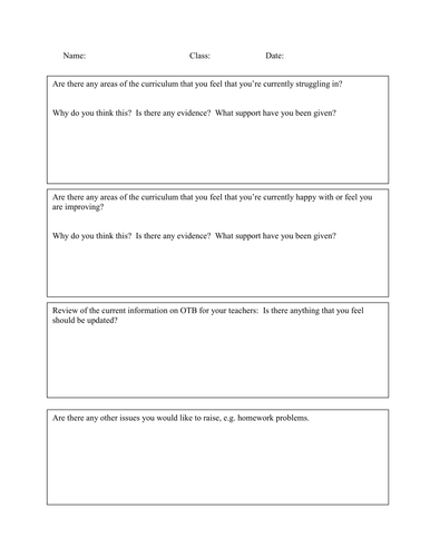 Pupil Interview and Observation Template for Curriculum Support