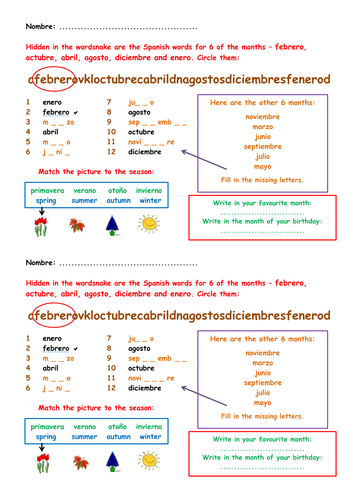 KS3 Spanish starter - months & seasons