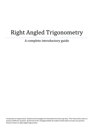 Right Angled Trigonometry question booklet