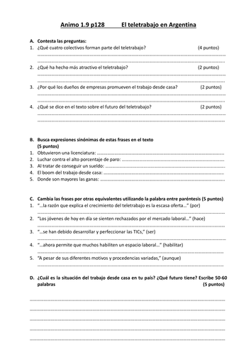 Animo 1 Unidad 9 Estudios y trabajo - Additional resources