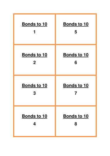 Quiz Quiz trade cards- Number bonds to 10