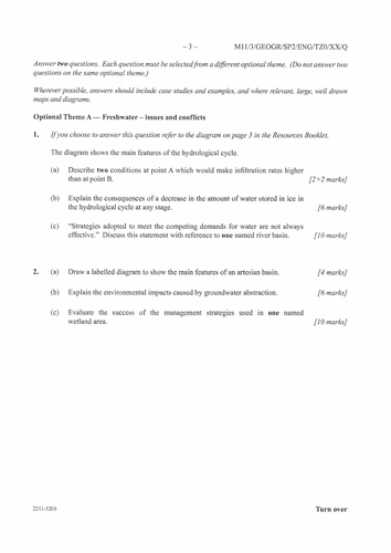IB Geography-Freshwater, Conflicts and Issues exam questions