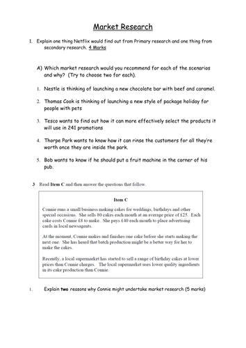 GCSE - Unit 1 - Understanding customer needs part 3