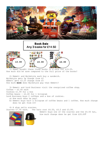 The Simpsons and Lego Movie Addition Word Problem KS2