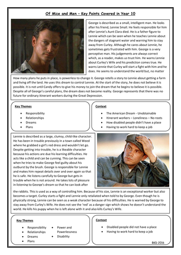 Of Mice and Men - George, Lennie, Crooks and Candy information revision document