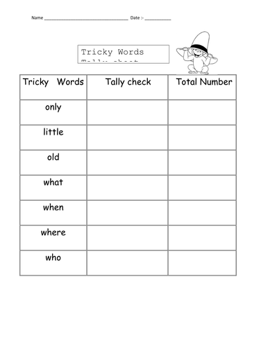 tricky words tally sheet