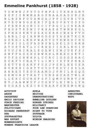 Emmeline Pankhurst Word Search