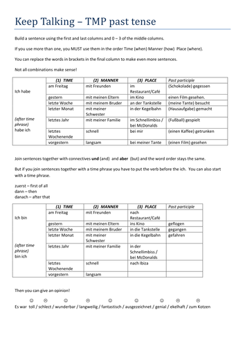 Keep talking - TMP sentences in past tense