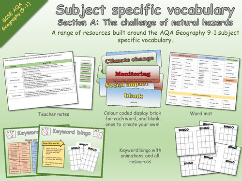 AQA Geography 9-1 Subject Specific Vocabulary - The challenge of natural hazards - Resources