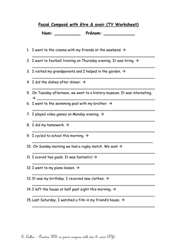 Passe composé worksheet