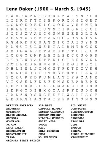 Lena Baker Word Search