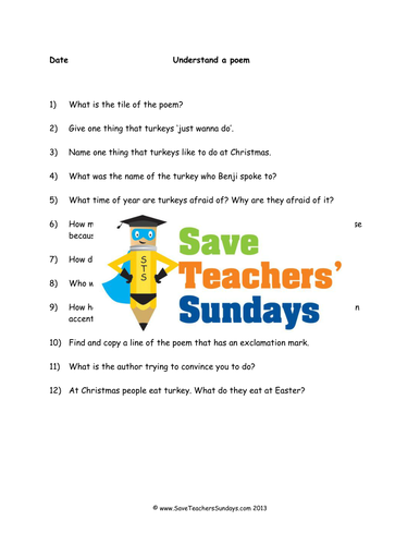 Poetry Comprehension Lesson Plan and Worksheets