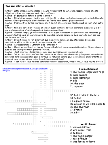 Tous pour aider les réfugiés - reading and translation practice