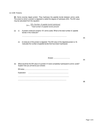 Section 1. Biological Molecules. 1.6 Proteins NEW AQA Year 12 A level biology specification