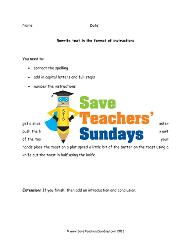 Rewriting Text as Instructions Lesson Plan and Worksheets