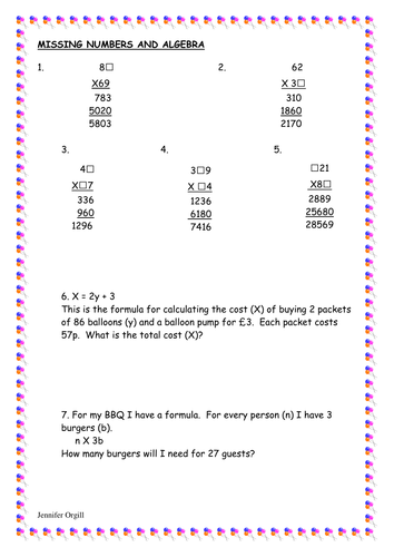 Missing numbers and algebra