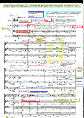 Edexcel Music A2 Shostakovich String Quartet no. 8 annotated PDF score - A2 Music 2016-7