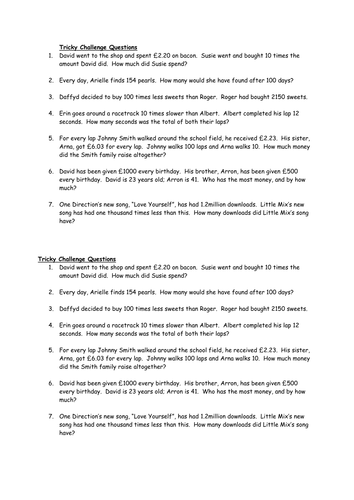 Multiplying and Dividing by 10, 100, 1000 Word Questions | Teaching ...