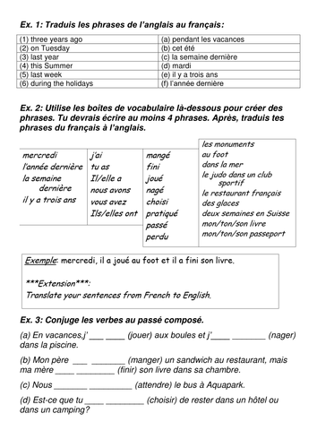 KS3 French - Holidays and 'passé composé' with 'avoir/être' verbs ...