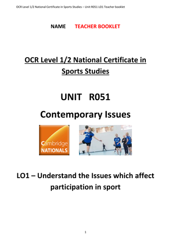 OCR National Certificate in Sports Studies R051 Teacher booklet LO1
