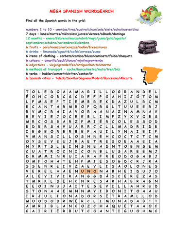 KS3/KS4 Spanish - mega wordsearch